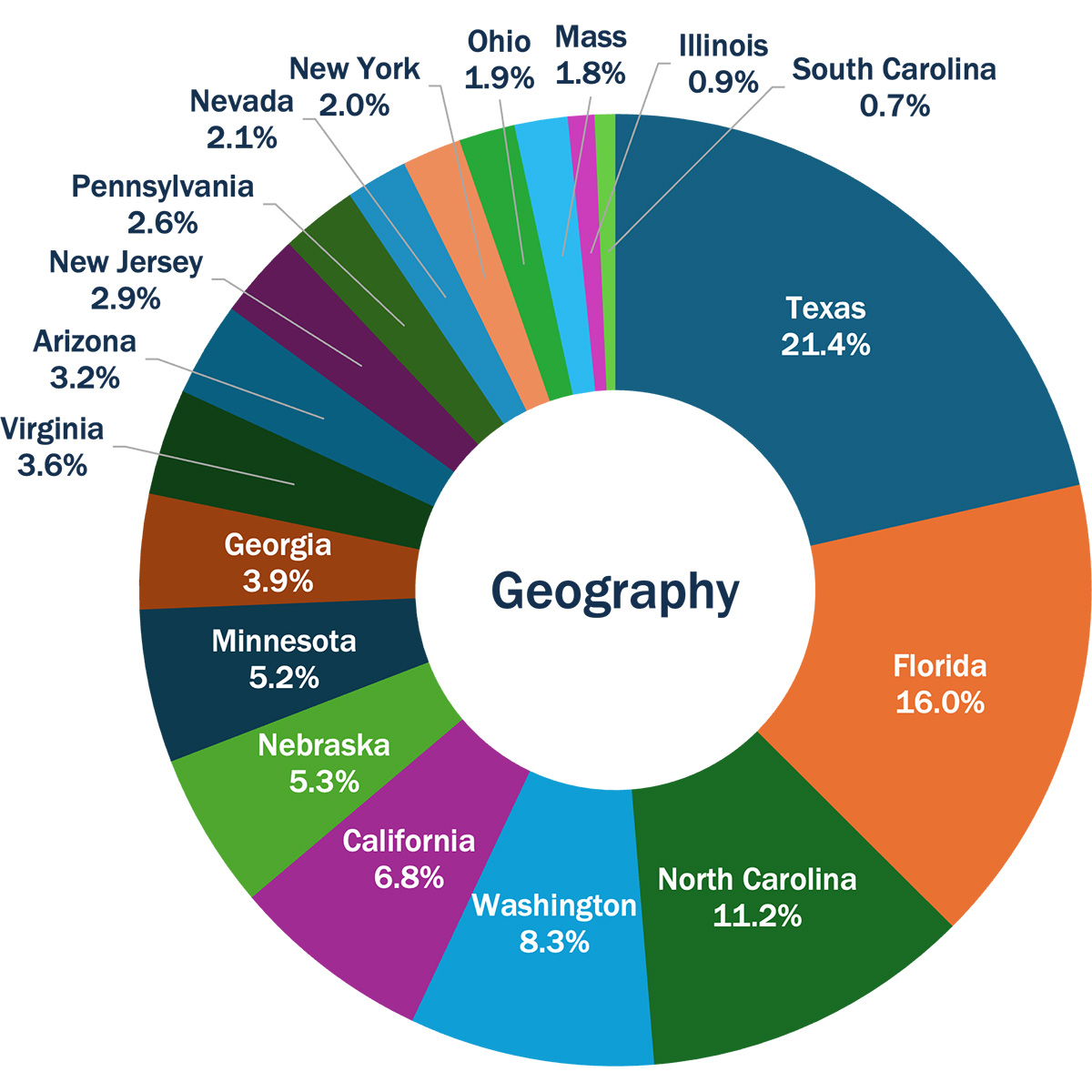 pie chart showing diversification by geography in percentages
